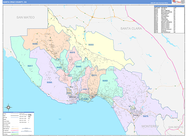Santa Cruz County, CA Map Color Cast Style